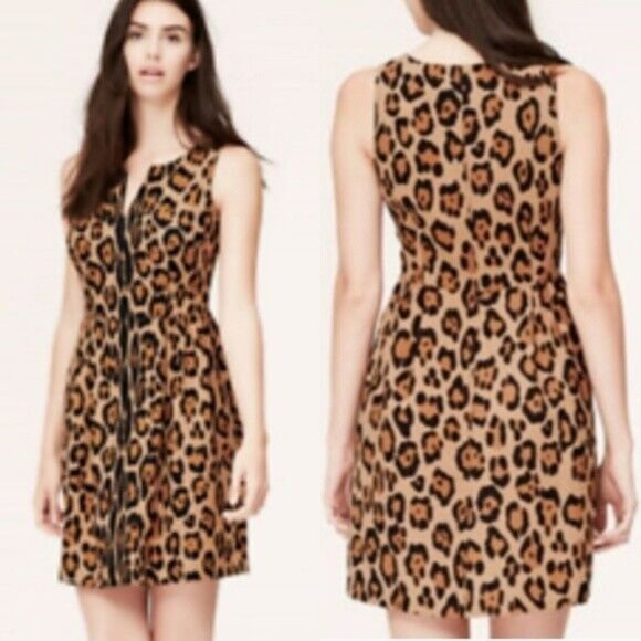 LOFT Dress 6 Leopard Animal Print Sleeveless Fit & Flare Tan & Black - Picture 1 of 8